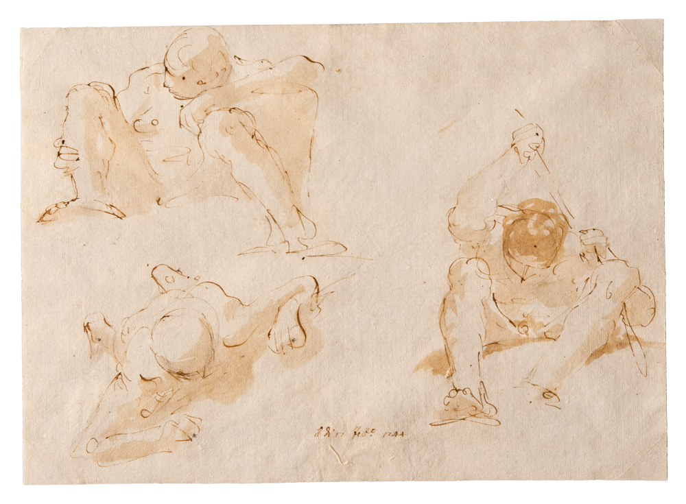 Giambattista Tiepolo Tre figure di ignudi penna, pennello, inchiostro bruno, inchiostro diluito bruno, tracce di grafite, 201 x 282 mm inv. 1946