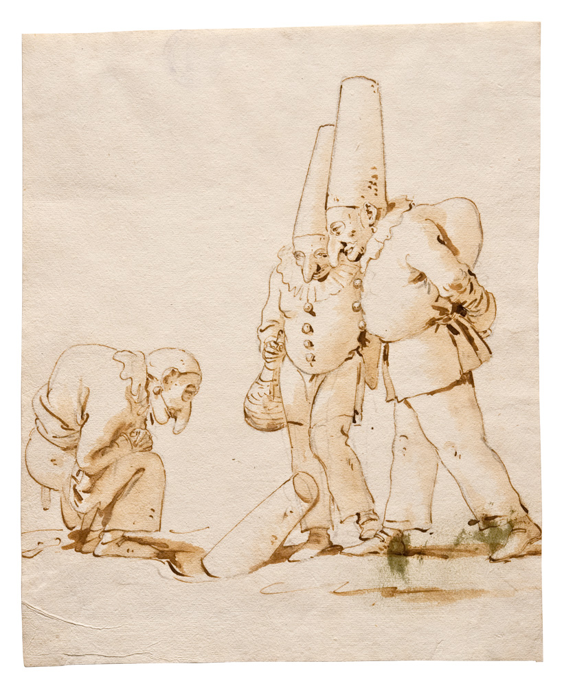 Giambattista Tiepolo Pulcinella che defeca penna, pennello, inchiostro bruno, inchiostro diluito bruno, tracce di grafite, 300 x 245 mm inv. 2075