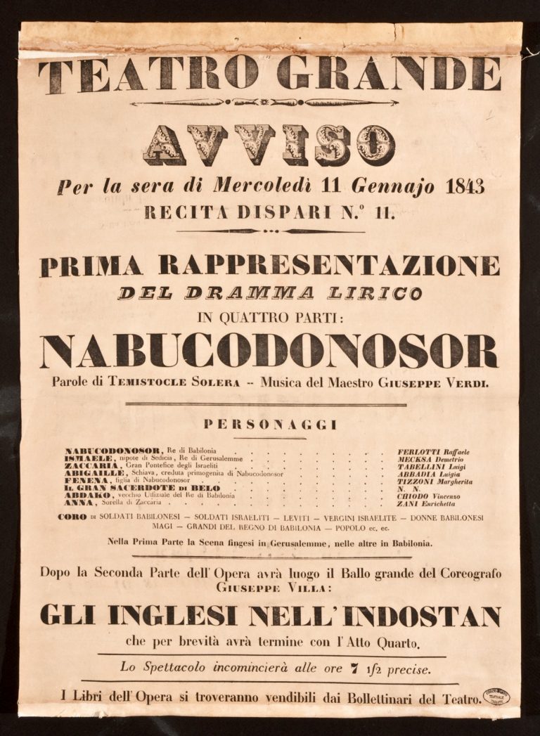 Locandina della prima triestina del «Nabucco» Civico Museo Teatrale "Carlo Schmidl" MA TV 3/146