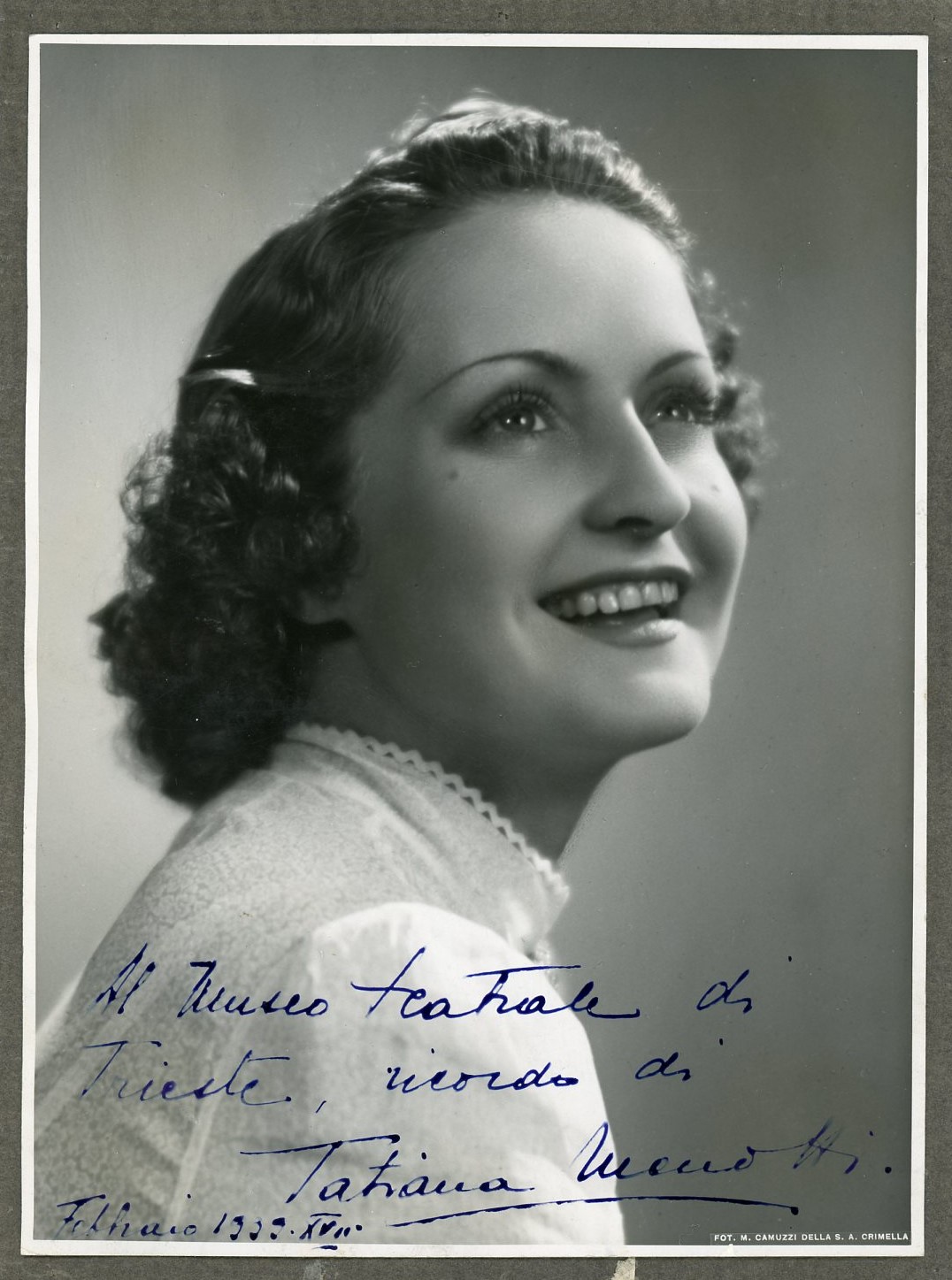 Tatiana Menotti, interprete del ruolo di Zerbinetta nella prima a Trieste dell'«Ariadne auf Naxos» (febbraio 1942) Civico Museo Teatrale "Carlo Schmidl" - CMT F 351